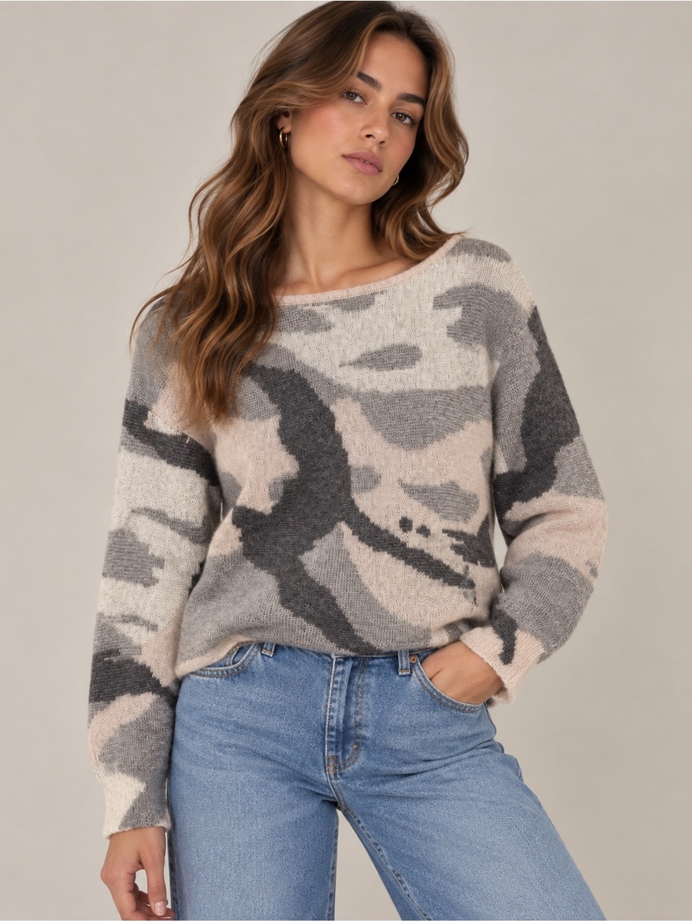 Rag & Bone Mohair Sweater Womens Small Camo Wool Alpaca Boat Neck Knit Pullover